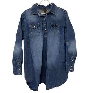 Bit Bridle Jean Shirt‎ Blue Denim Womens Size L Long Sleeve Collared Cotton